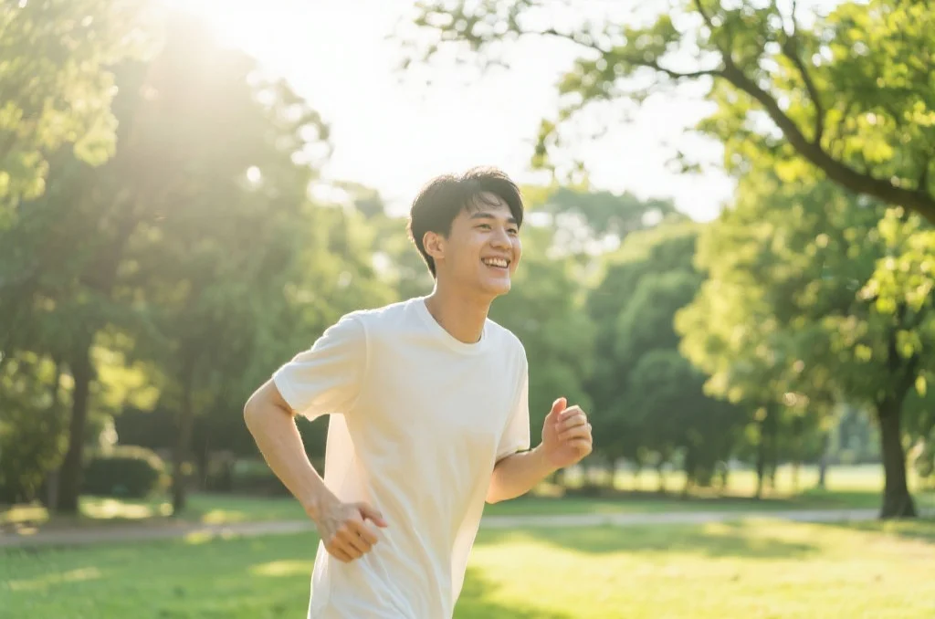 一位年轻人通过跑步保持健康的生活平衡